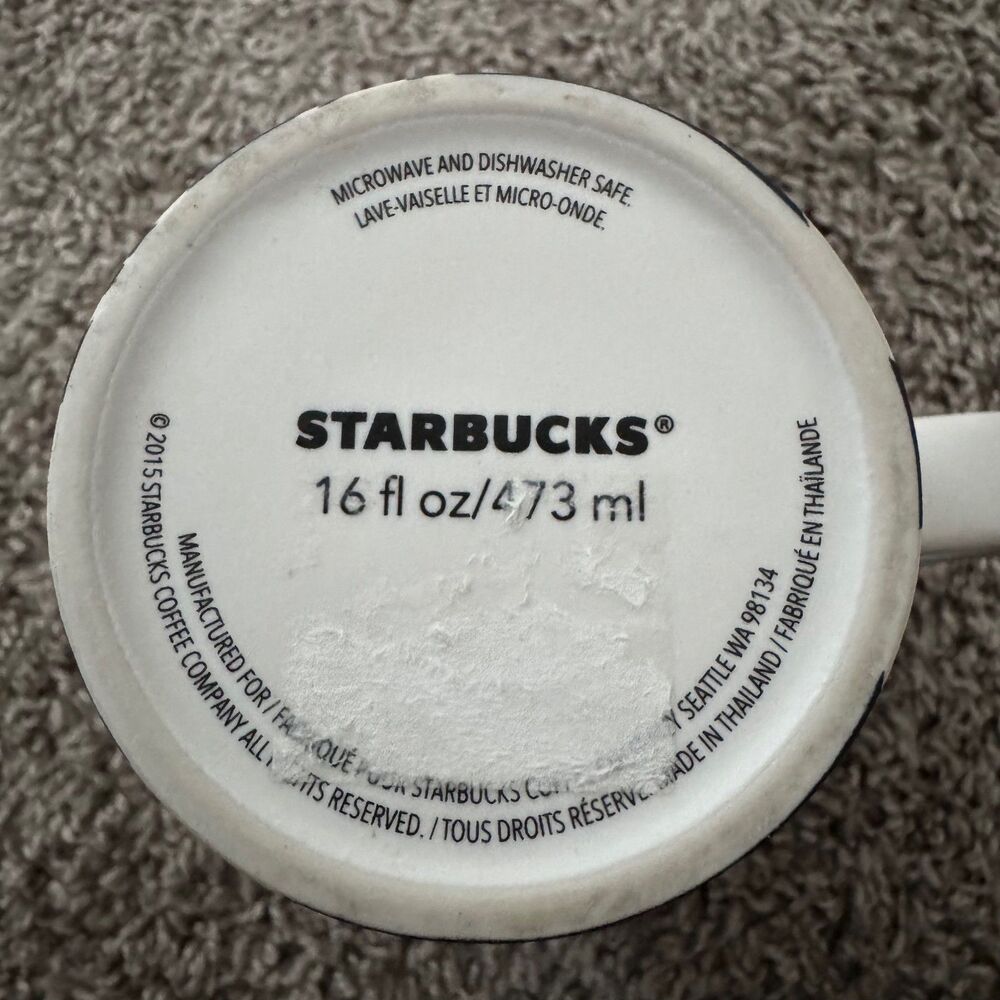 Starbucks Coffee Mug 16oz Blue White 2015 Aloha Matte Hibiscus Floral Siren Logo - Picture 5 of 6